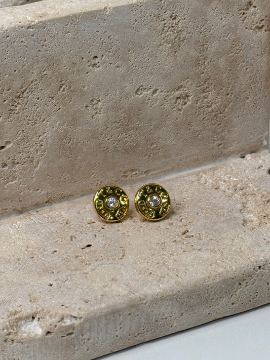 Modern Round 1/2" Width Earrings with Center Diamond