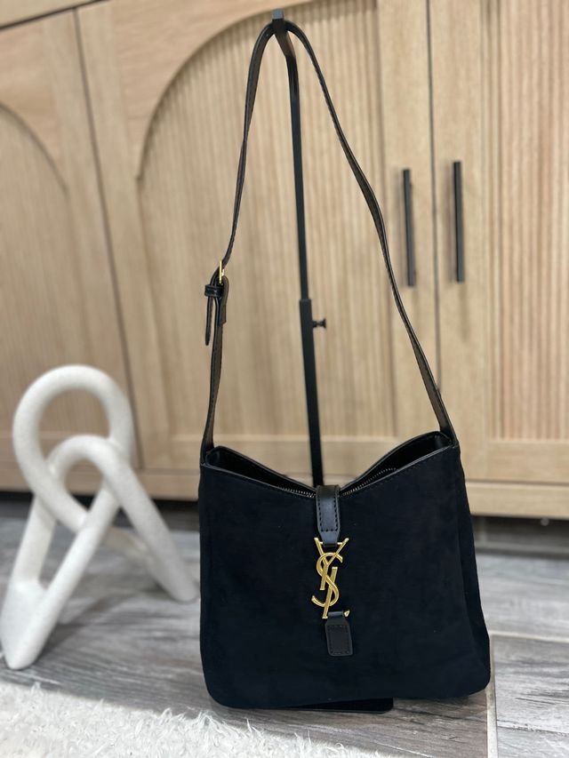 Luxurious Suede Hobo Shoulder Bag with Gold Tone Signature Detail in Warm Caramel