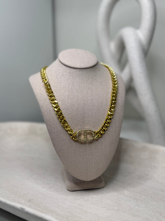 Bold Thick Chain 8" Length Necklace with 1/2" Width Large Diamond Accent