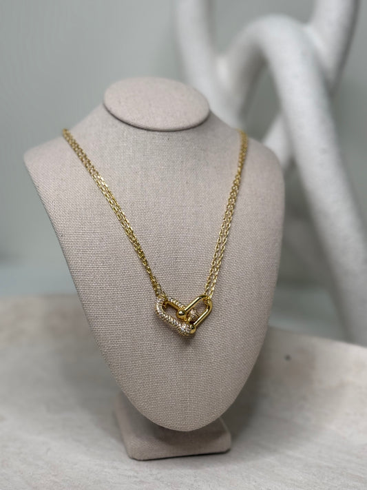 Double Chain 7"1/2" 1"1/4" Necklace with Unique Shaped Encrusted Detail