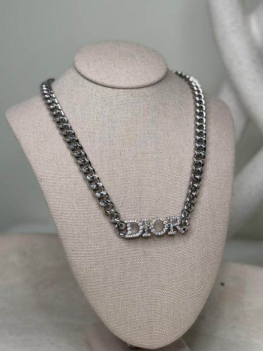 Bold 9" 1"1/2" Necklace Thick Chain Accented Name Charm