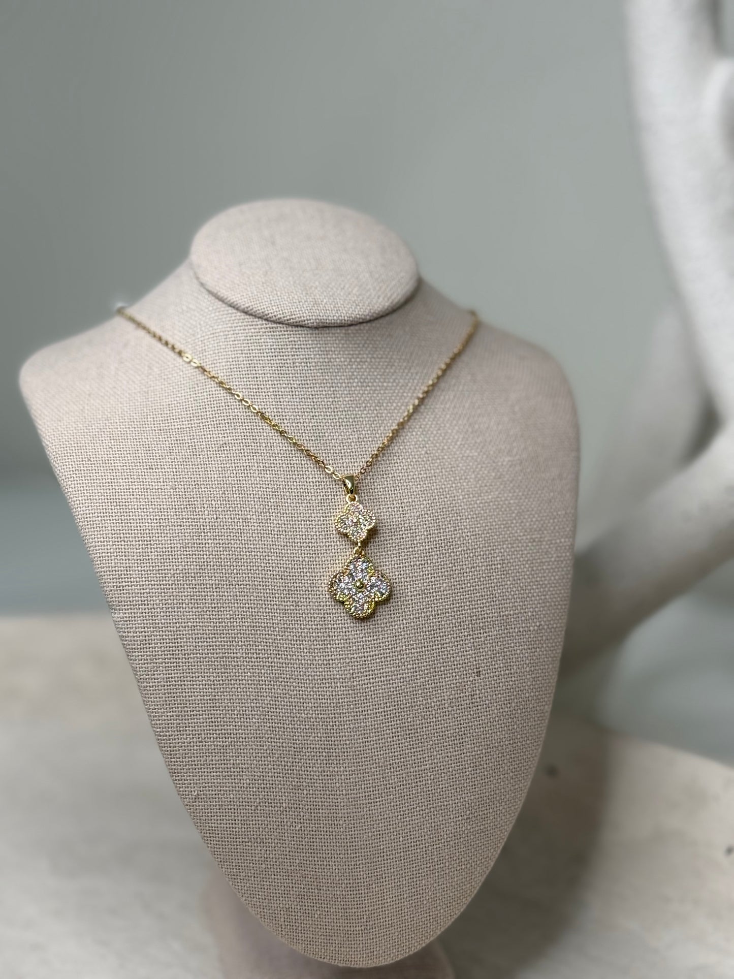 Glimmering 8"3/4" Necklace Featuring Encrusted Clover Charms Perfectly