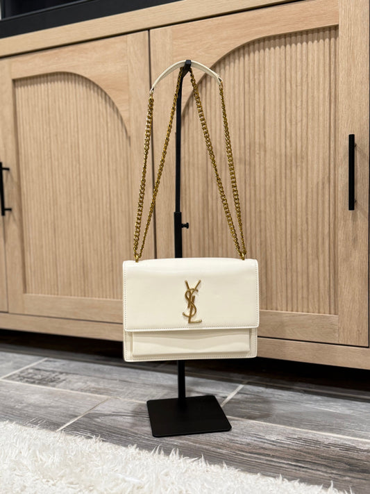 Elegant Ivory Leather Chain Shoulder Bag