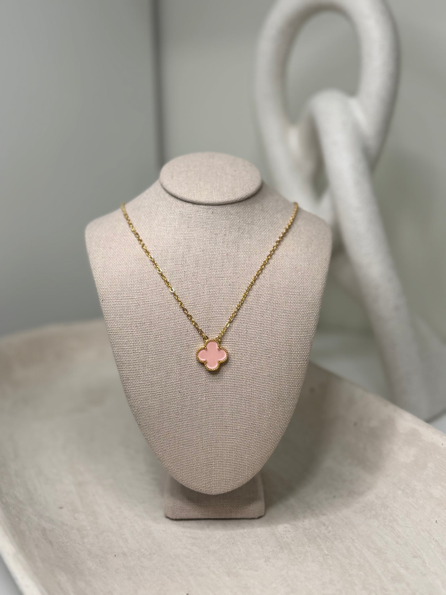 Necklace with Pink Clover  8"1/2" Length Pendant