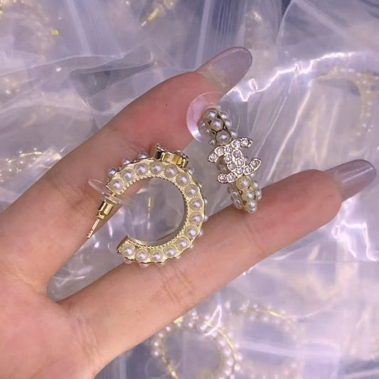 Elegant Pearl & Gold Hoop Earrings