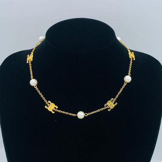 Delicate Pearl & Gold-Tone Charm Choker Necklace