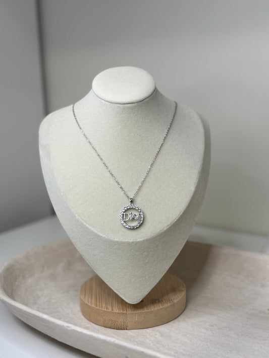 Classic Silver 10" Length Necklace Ring Detail and Logo Design