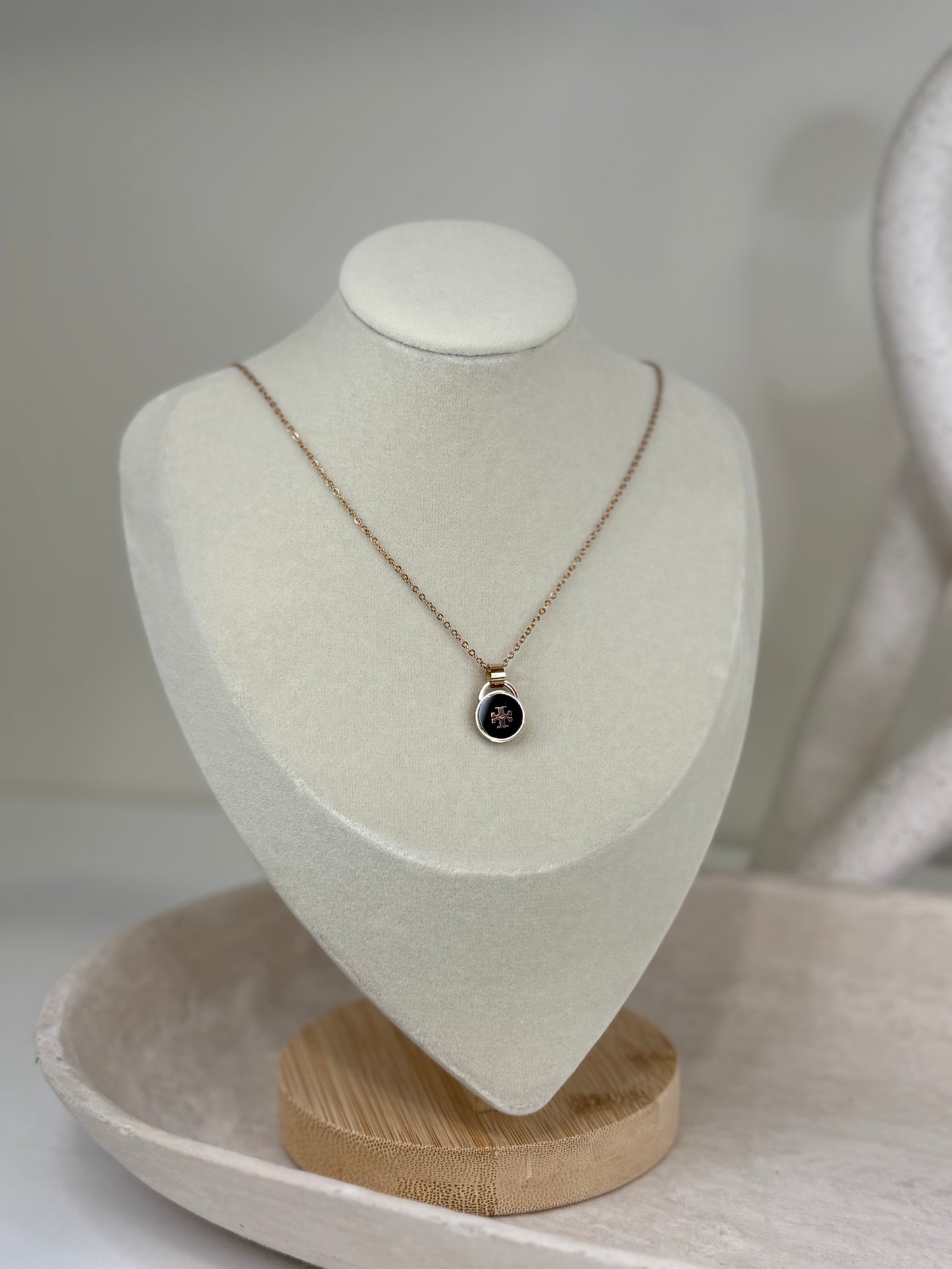 Refined Rose 10" Length Necklace Black Charm Accent