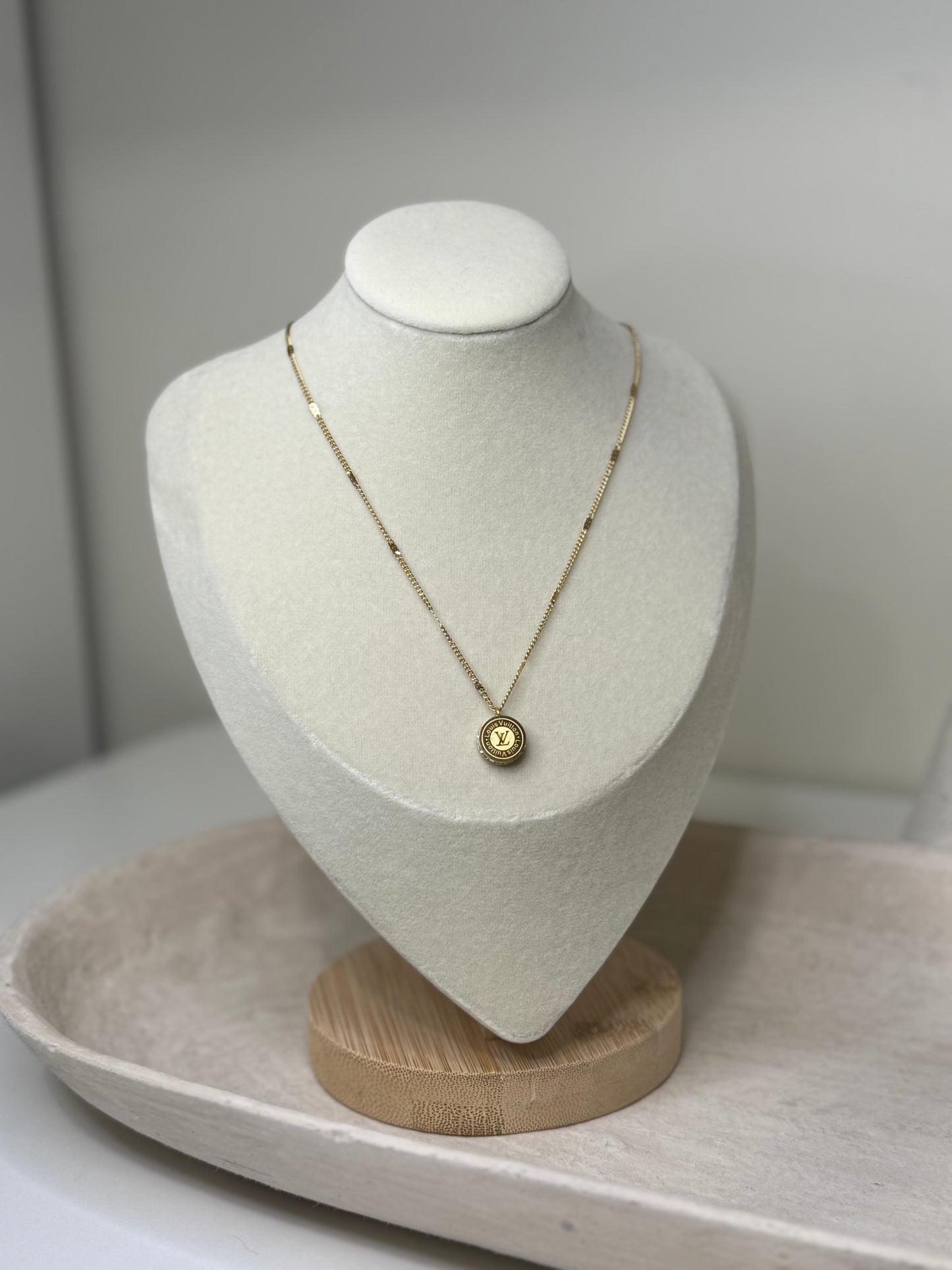 Small Round Charm 9"3/4" Length Necklace with Polished Finish