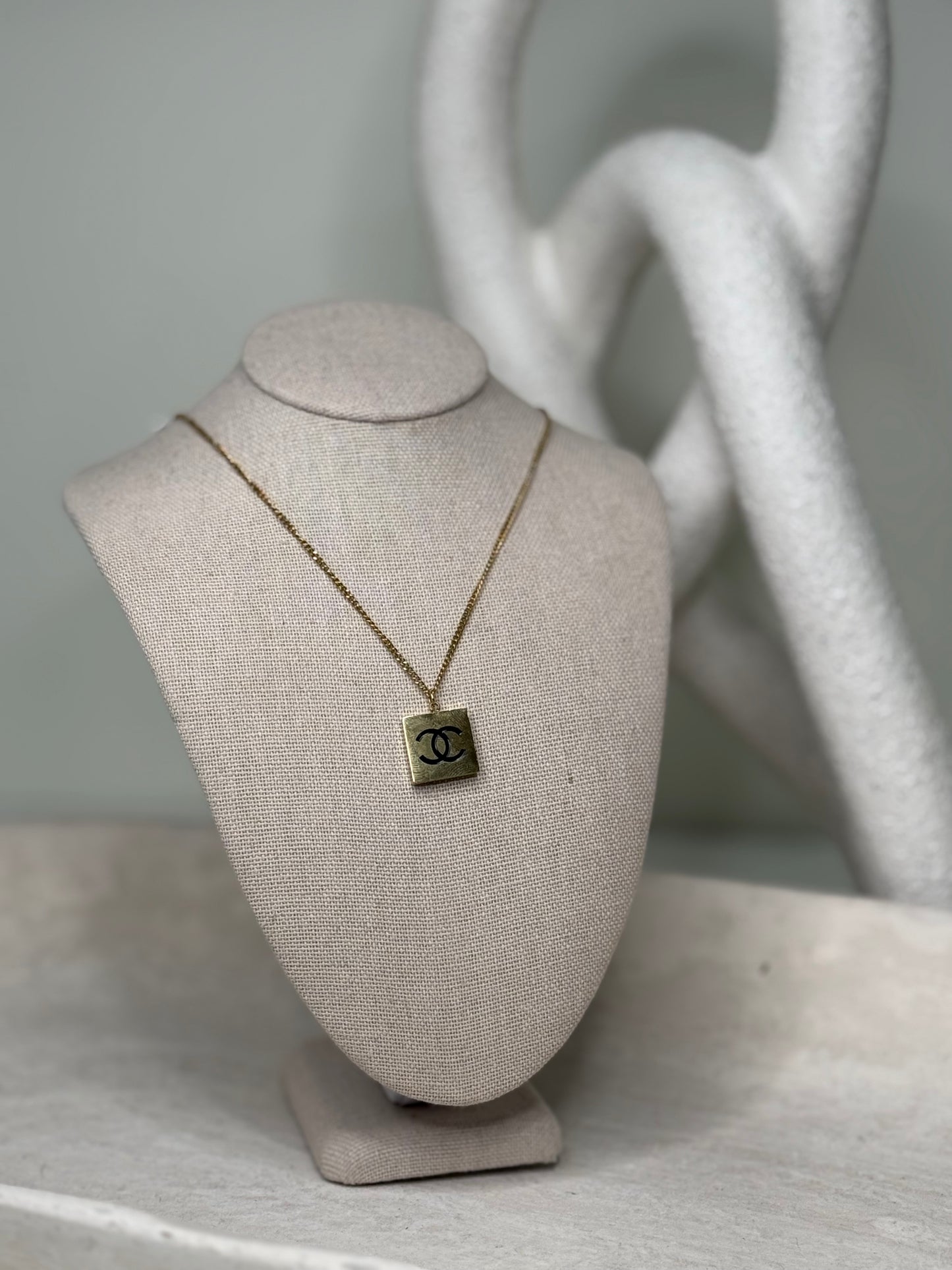 Sophisticated Square Charm 9" Length Necklace with Black Logo