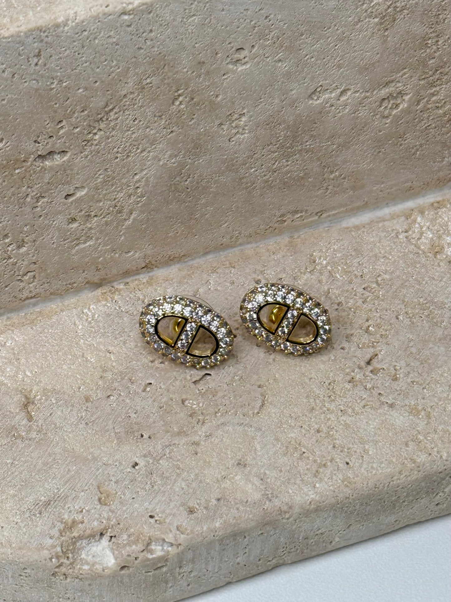 Stunning Oval Diamond Encrusted 1/4" Width Earrings