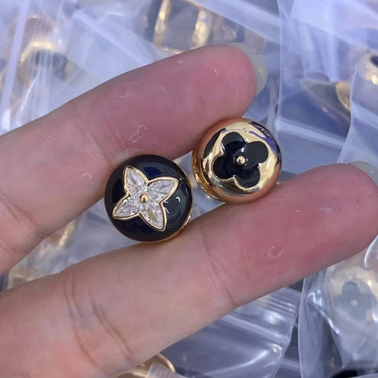 Glamorous Black & Gold Clover Stud Earrings