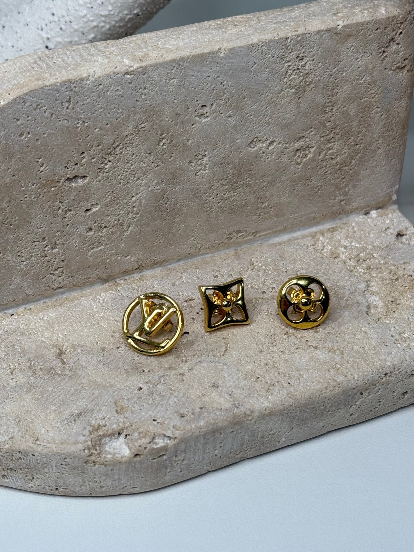 Sophisticated Triple Stud Earrings Set with Logo Accents