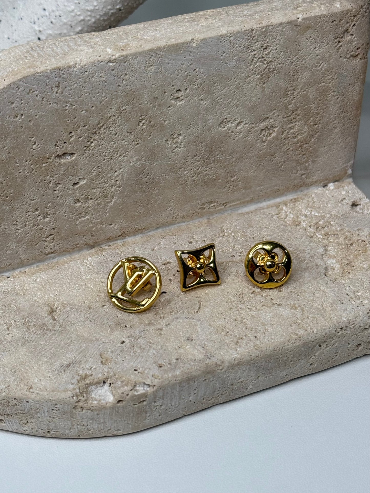 Sophisticated Triple Stud Earrings Set with Logo Accents