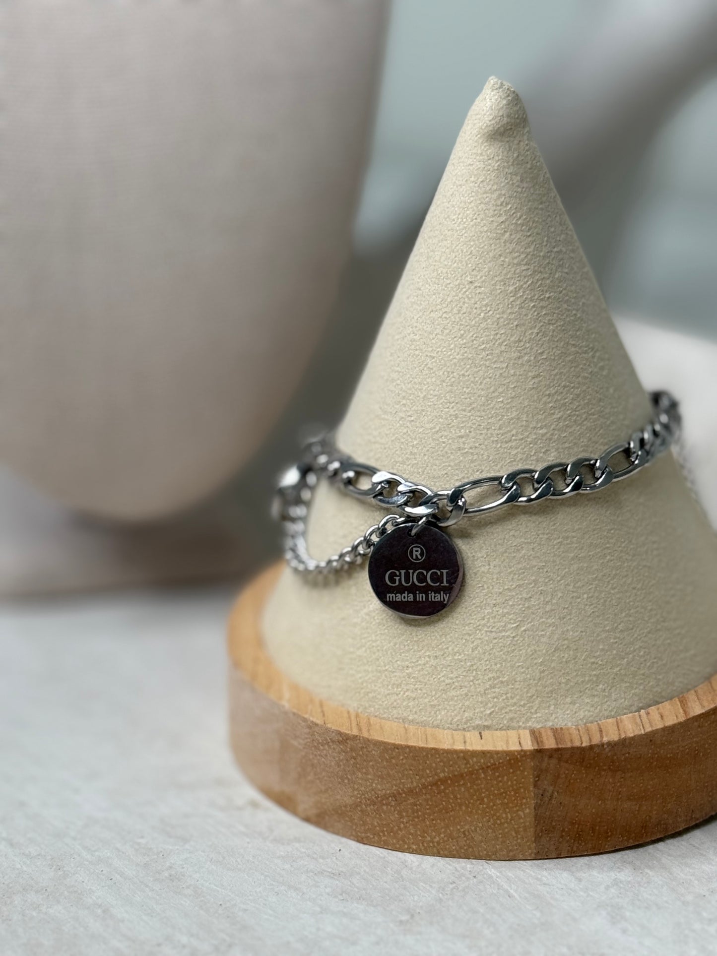 Modern Double Logo Charm 9" Bracelet with Thick Silver Chain