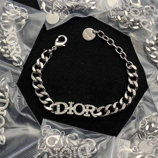 Elegant Rhinestone Letter Accent Heavy Link Bracelet