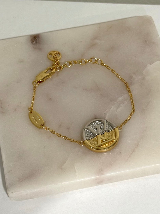 Mixed Metal Disc Chain Bracelet with Pave Detailing