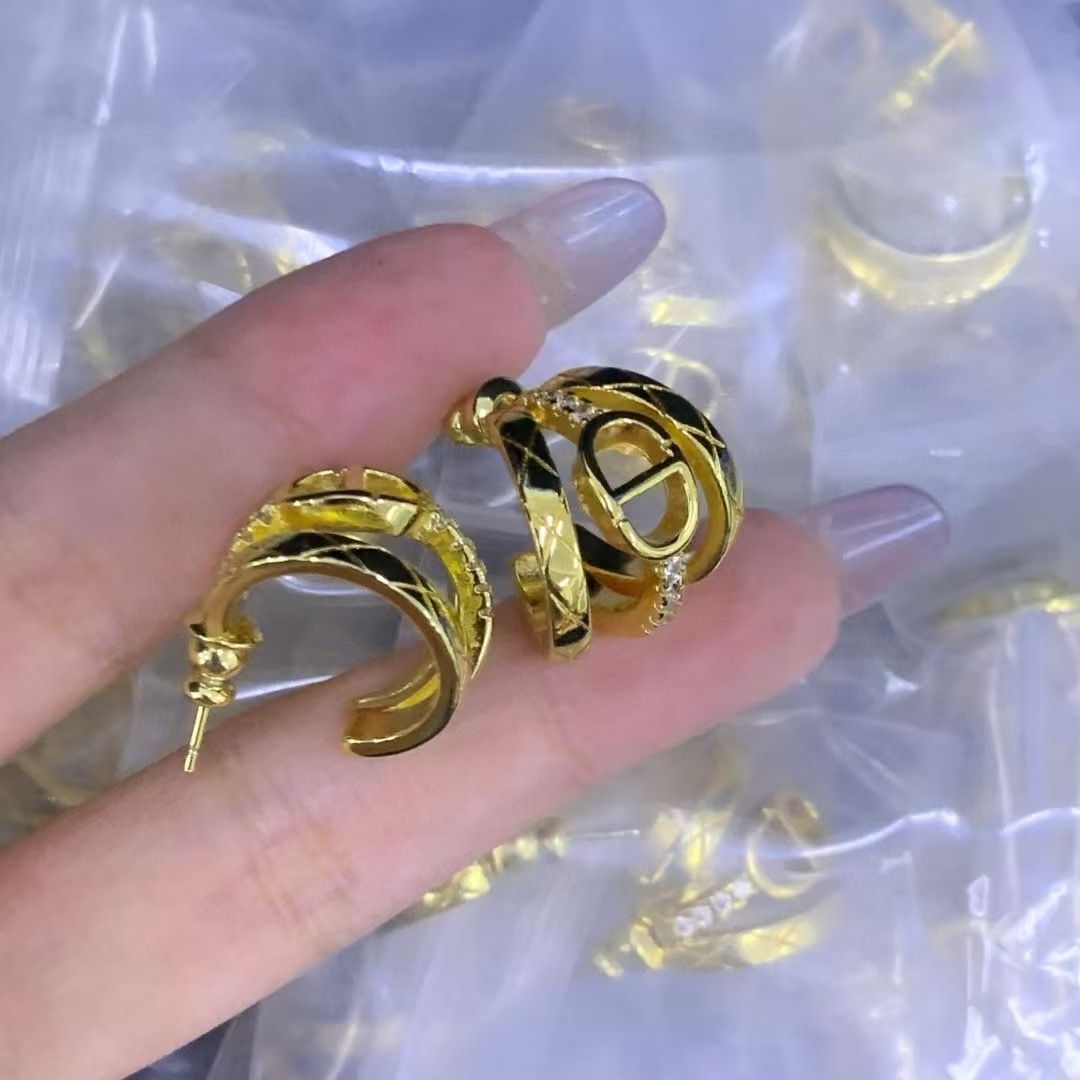 Modern Gold-Tone Pave Hoop Earrings