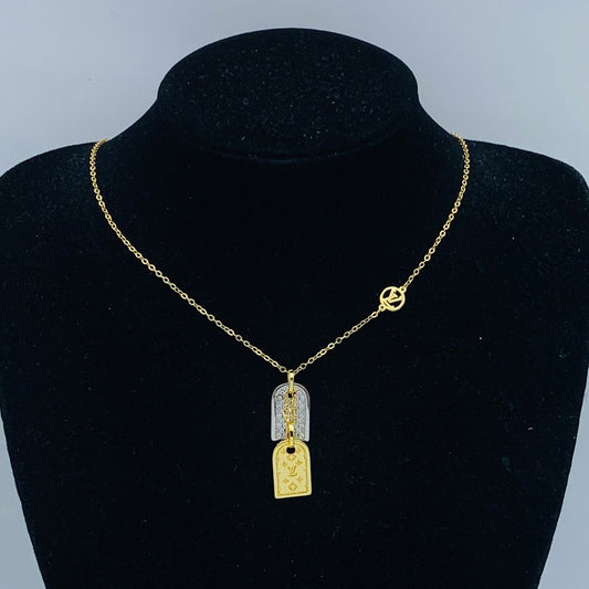 Elegant Dual-Tone Tag Pendant Necklace