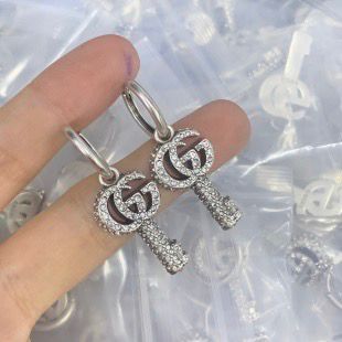 Crystal Encrusted Key Charm Huggie Hoops