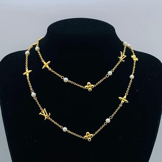 Designer Inspired Layered Clover & Initial Station Necklace