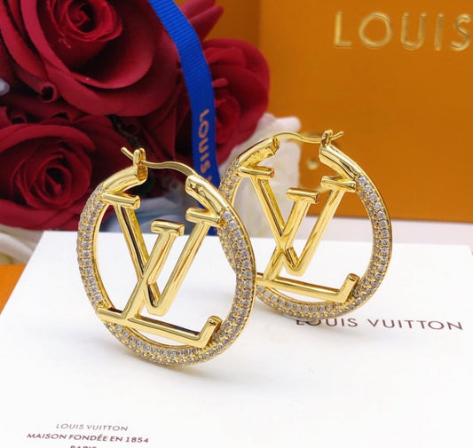 Beautiful Modern Gold Diamond Logo Hoops