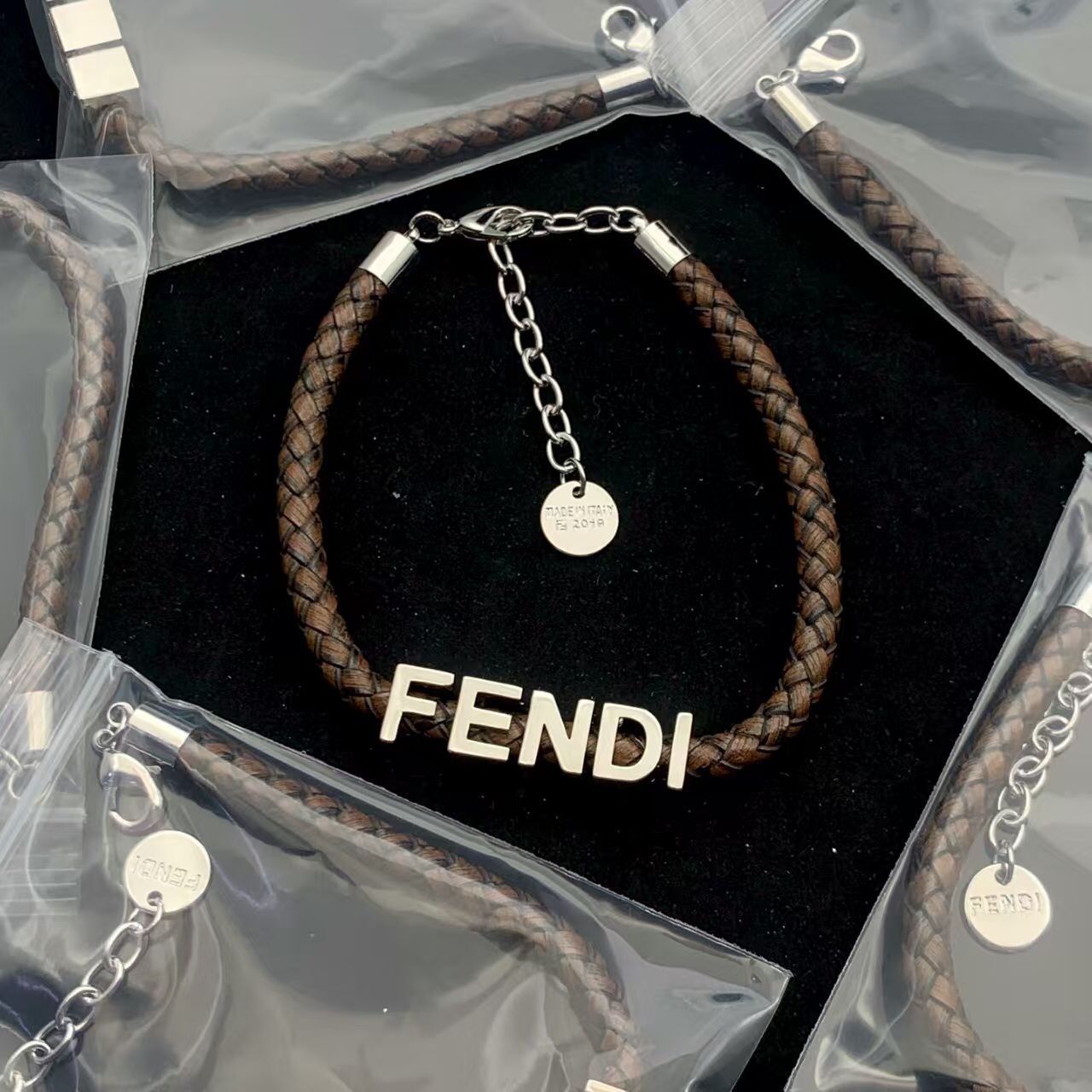 Braided Leather & Gold-Tone Lettering Bracelet