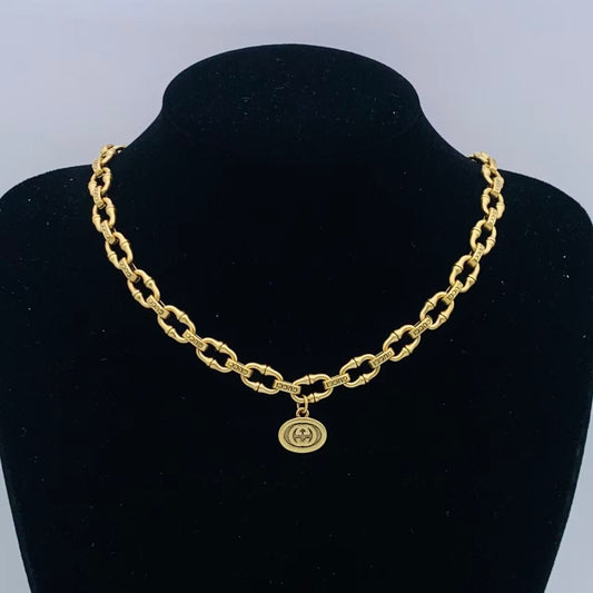Vintage-Style Engraved Statement Link Collar Necklace