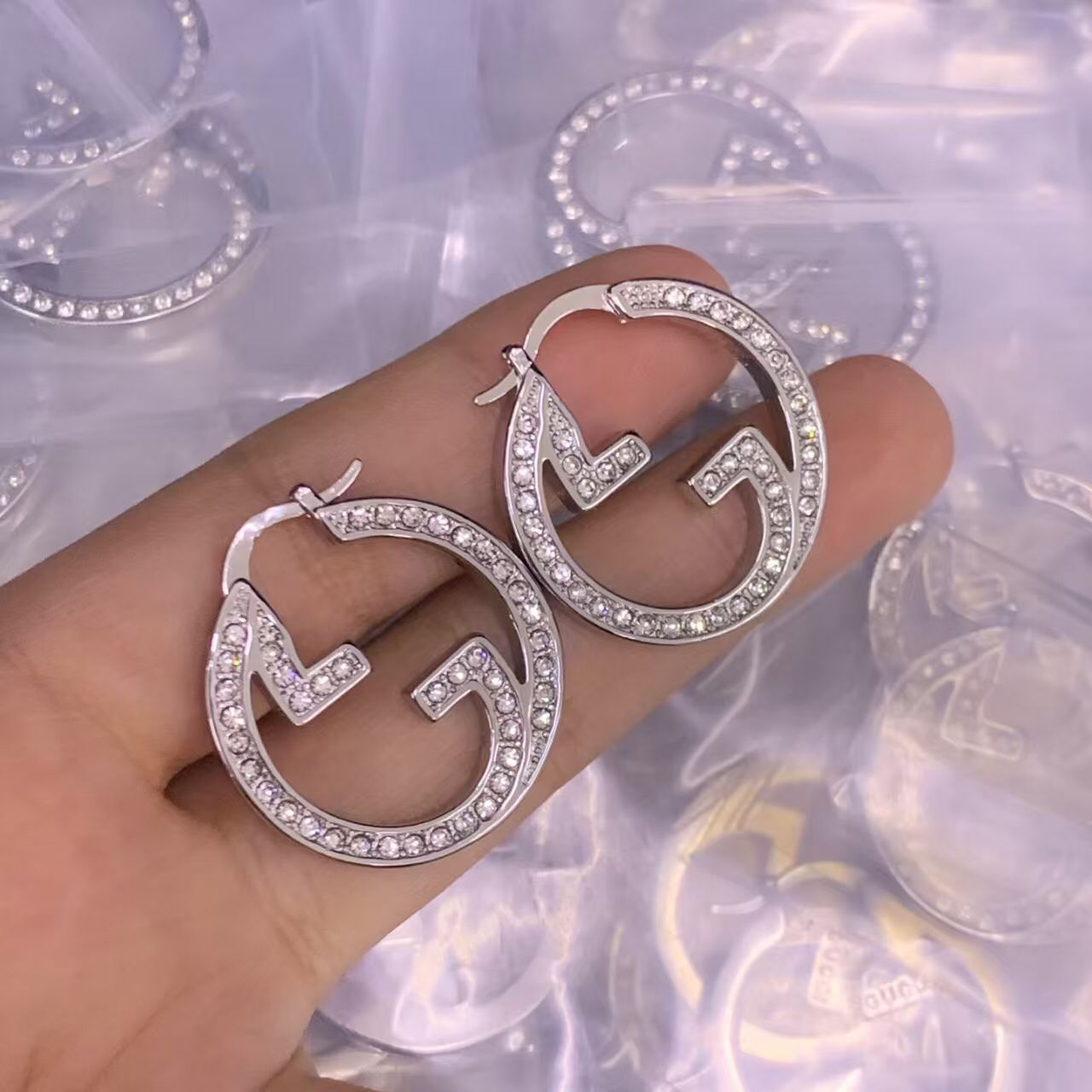 Sparkling Crystal Double-G Hoop Earrings