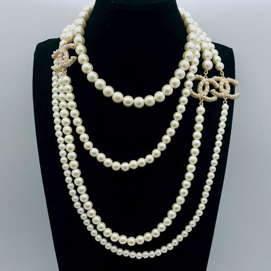 Elegant Draped Pearl Statement Necklace with Sparkling Accents