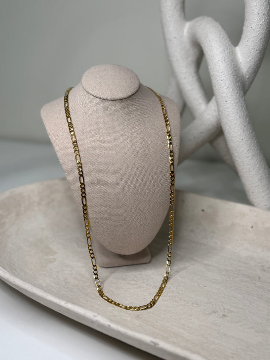 Polished  11"1/2" Width Figaro Chain Necklace with Alternating Link Design