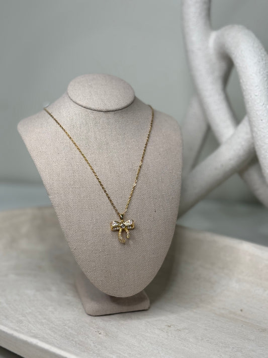 Delicate Radiance 9"1/2" Necklace with Dainty Bow Charm for a Subtle Statement