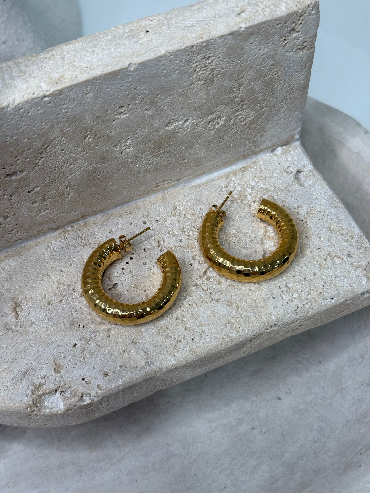 Unique Gold Textured Rounded Edge Hoop 1"1/8" Width Earrings