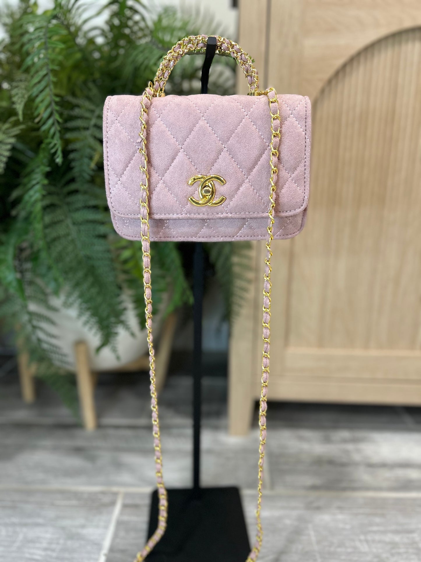 Luxury Inspired Suede Quilted Top Handle Chain Bag