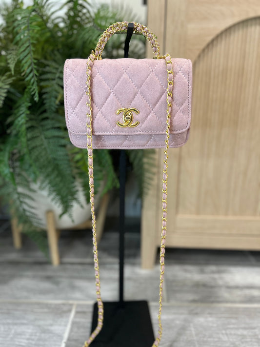 Luxury Inspired Suede Quilted Top Handle Chain Bag