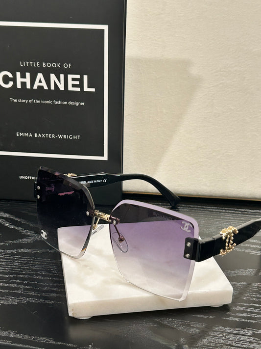 Luxury Rimless Gradient Lens Sunglasses with Embellished Temple Detail