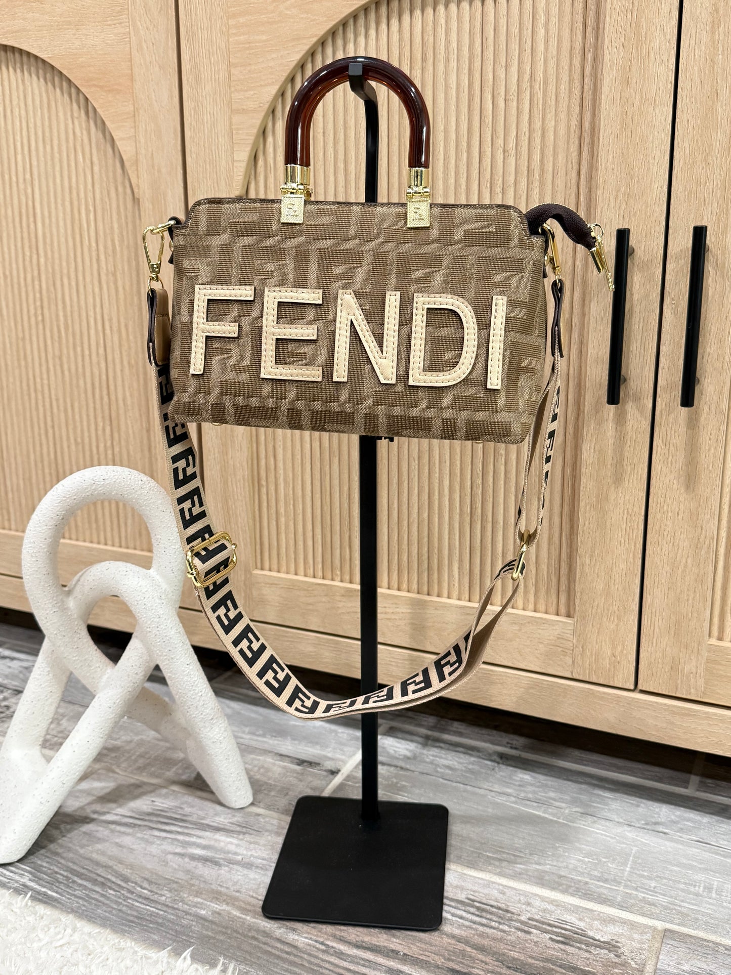 Designer Inspired Canvas Top Handle Bag with Logo Strap and Contrast Lettering