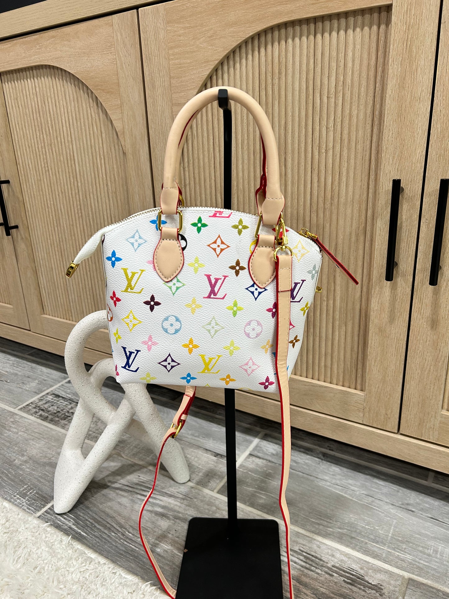 Vibrant Multicolor Monogram Mini Dome Handbag with Crossbody Strap