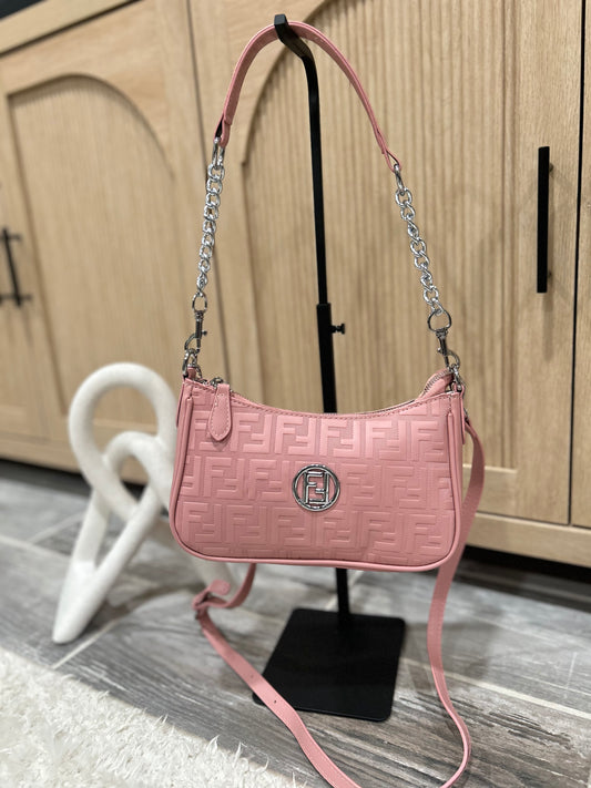 Chic Embossed Convertible Bag - Silver Chain Detail Shoulder & Crossbody Style