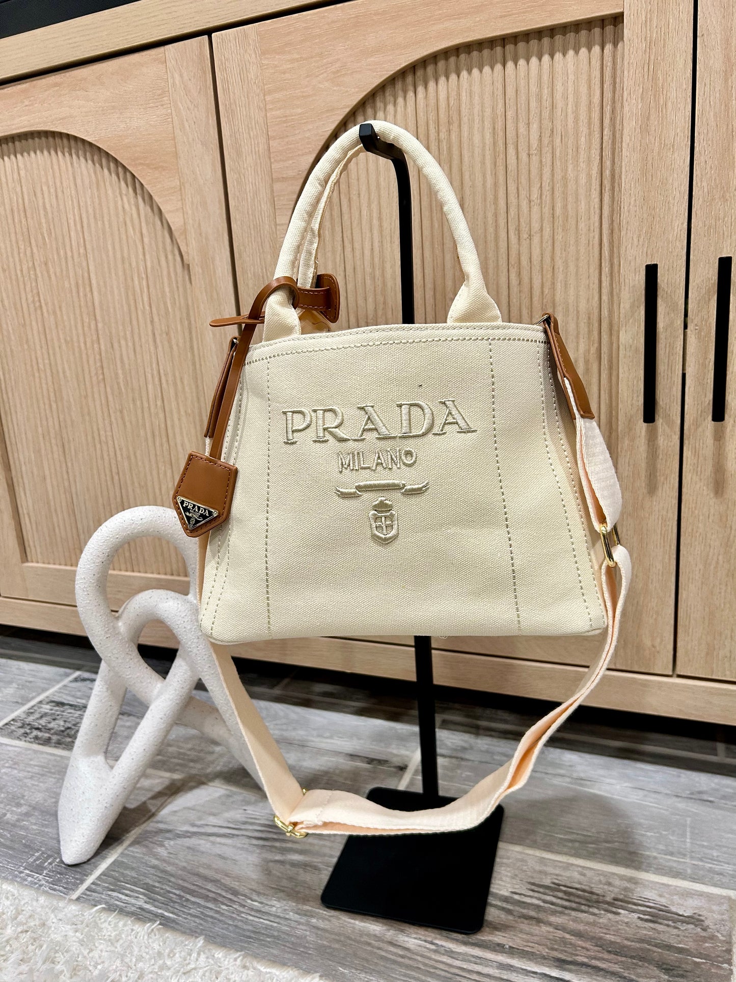 Chic Neutral Canvas Tote Bag with Crossbody Strap