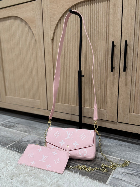 Beautiful Pink Shoulder Bag with Matching Compact Wallet