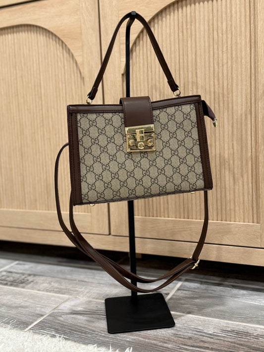 Modern Elegance Brown Tote Bag with Logo Accents
