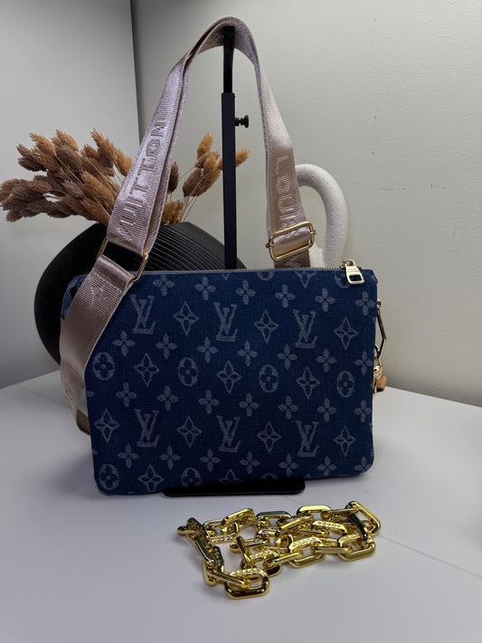 Denim Crossbody Bag with Chain Strap