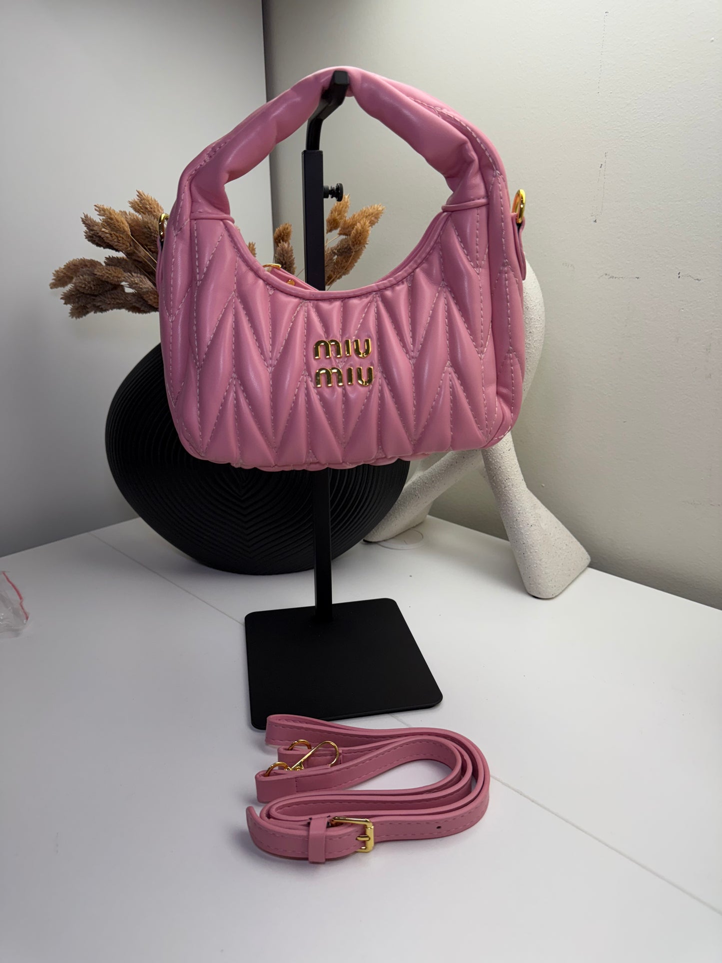 Chic Bubblegum Pink Quilted Faux Leather Mini Hobo Bag