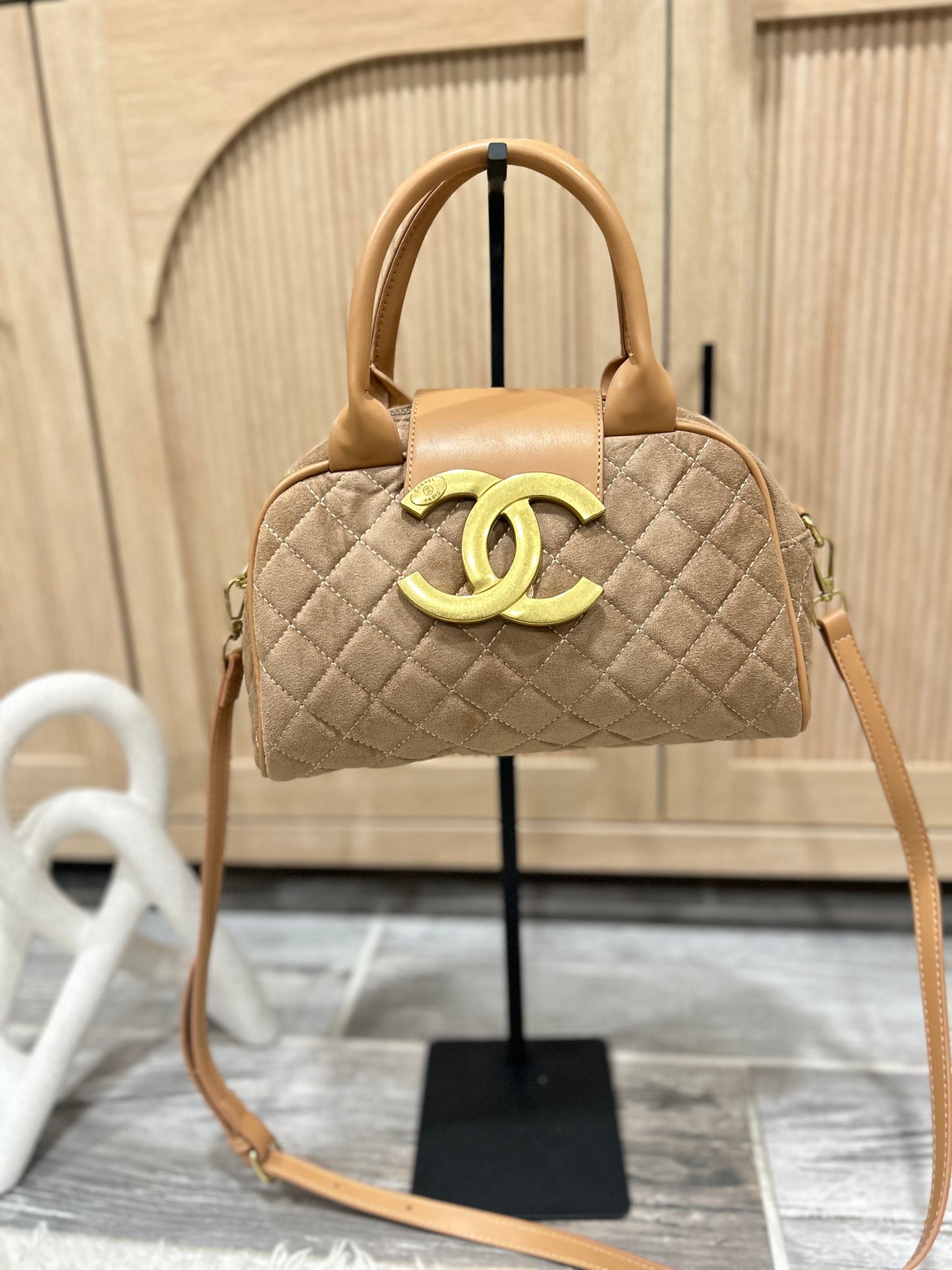 The 'Icon' Quilted Bowling Bag with Signature Gold Accent
