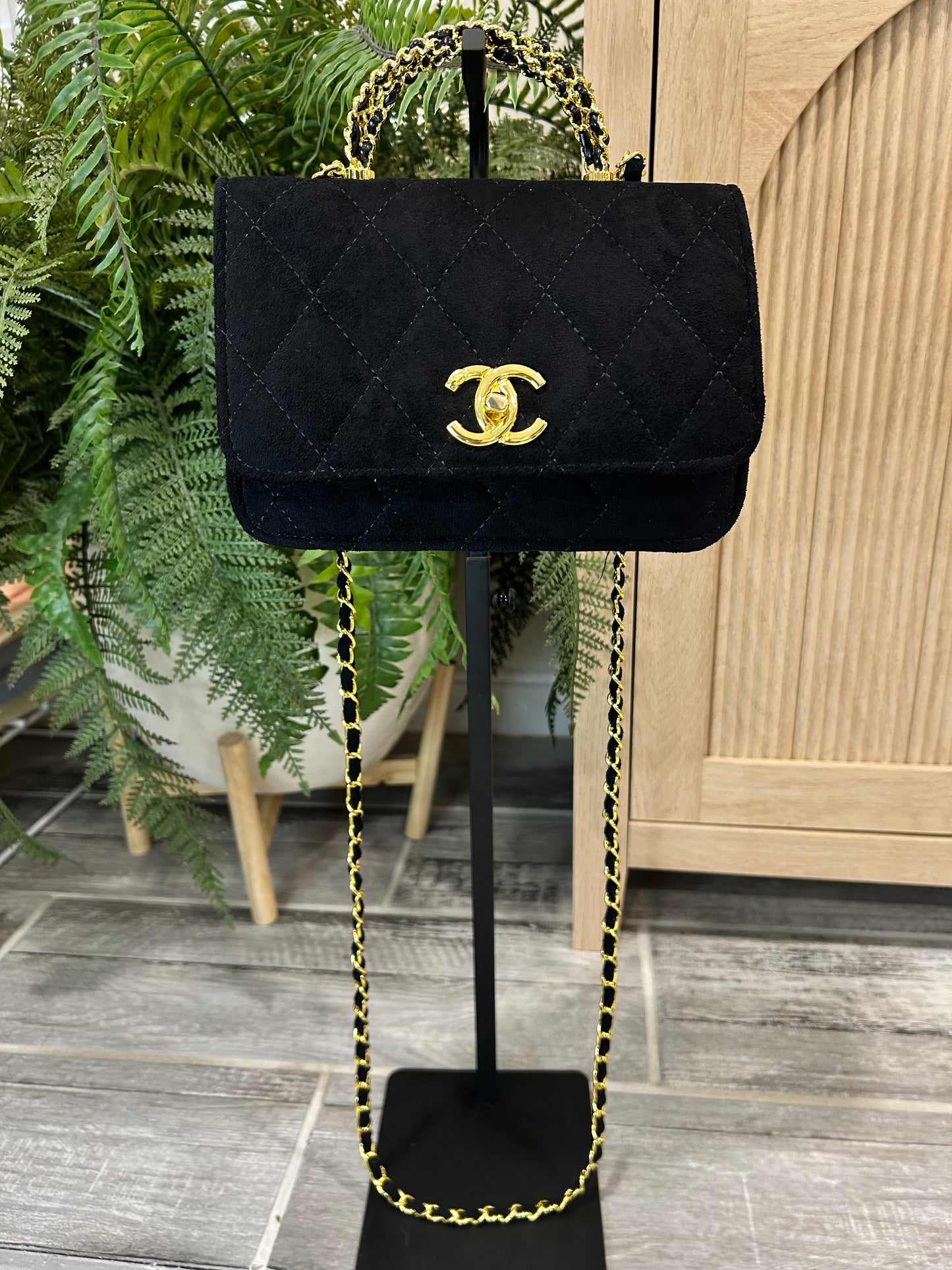 Luxury Inspired Suede Quilted Top Handle Chain Bag