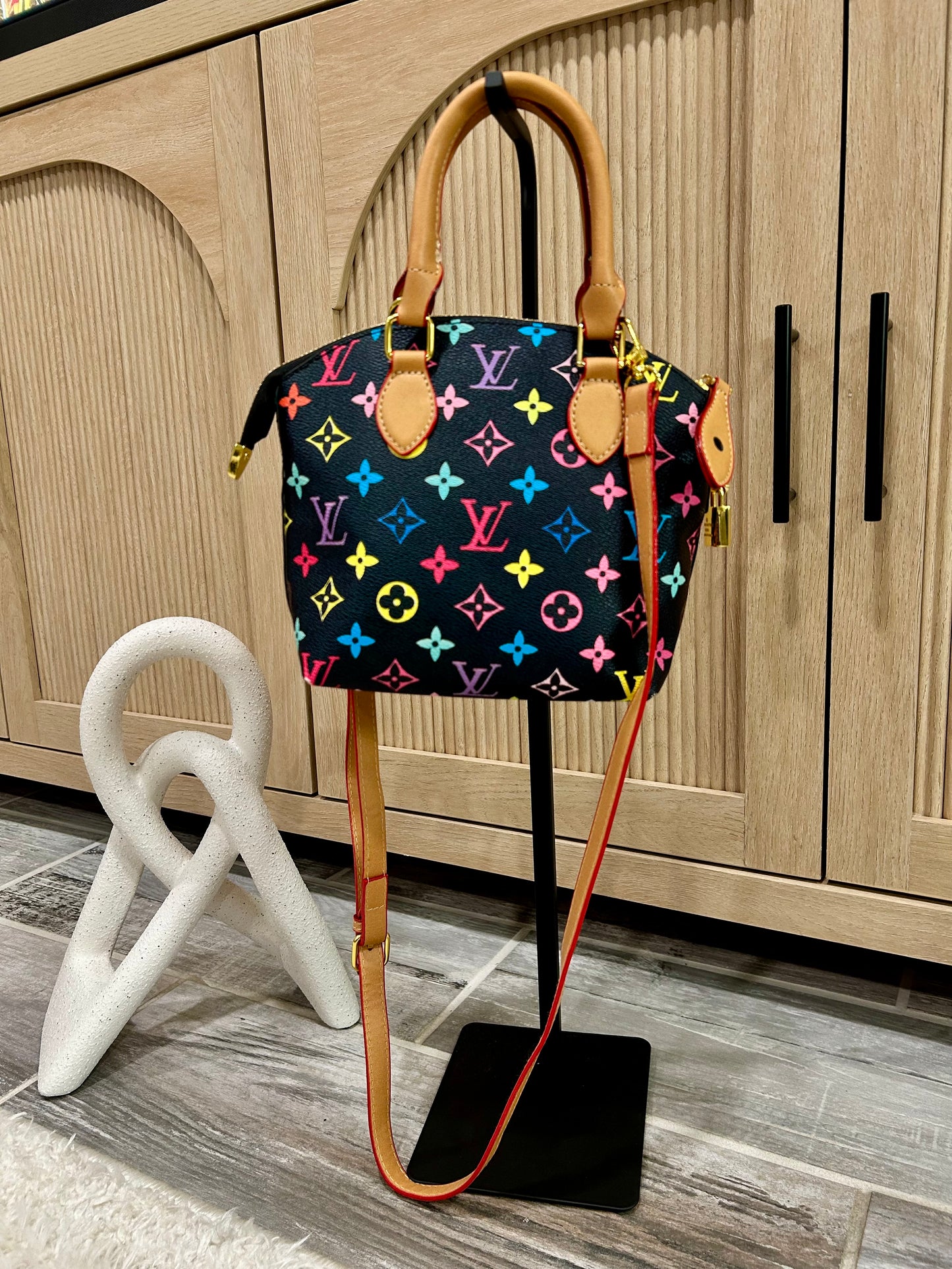 Vibrant Multicolor Monogram Mini Dome Handbag with Crossbody Strap