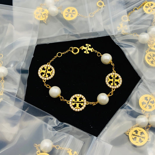 Chic Faux Pearl & Gold-Tone Charm Bracelet
