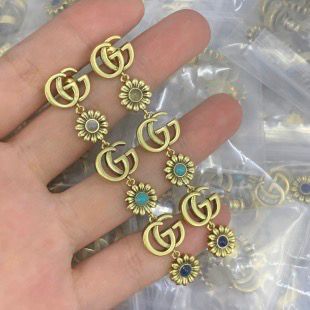 Elegant Long Drop Earrings with Flower and Link Charms