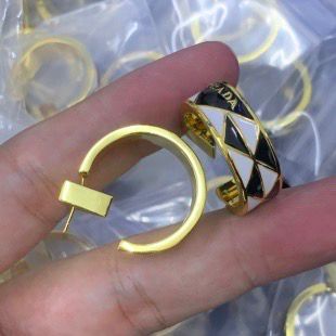Geometric Enamel Gold Tone Half-Hoop Earrings